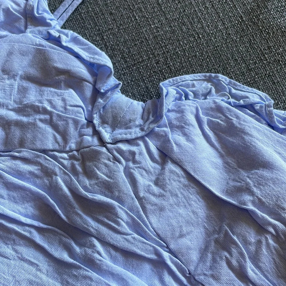 Zara Ruffle Crop Blue Ruched Top - Picture 10 of 10